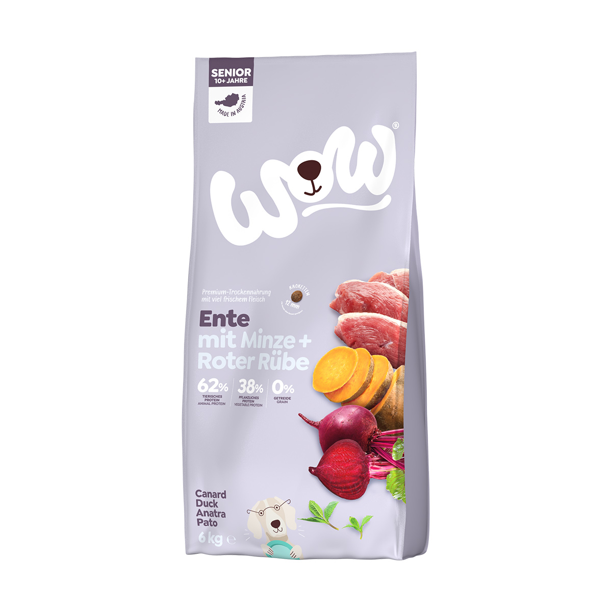 WOW Trocken Senior Ente mit Minze und Roter Rübe 6kg bei ZooRoyal