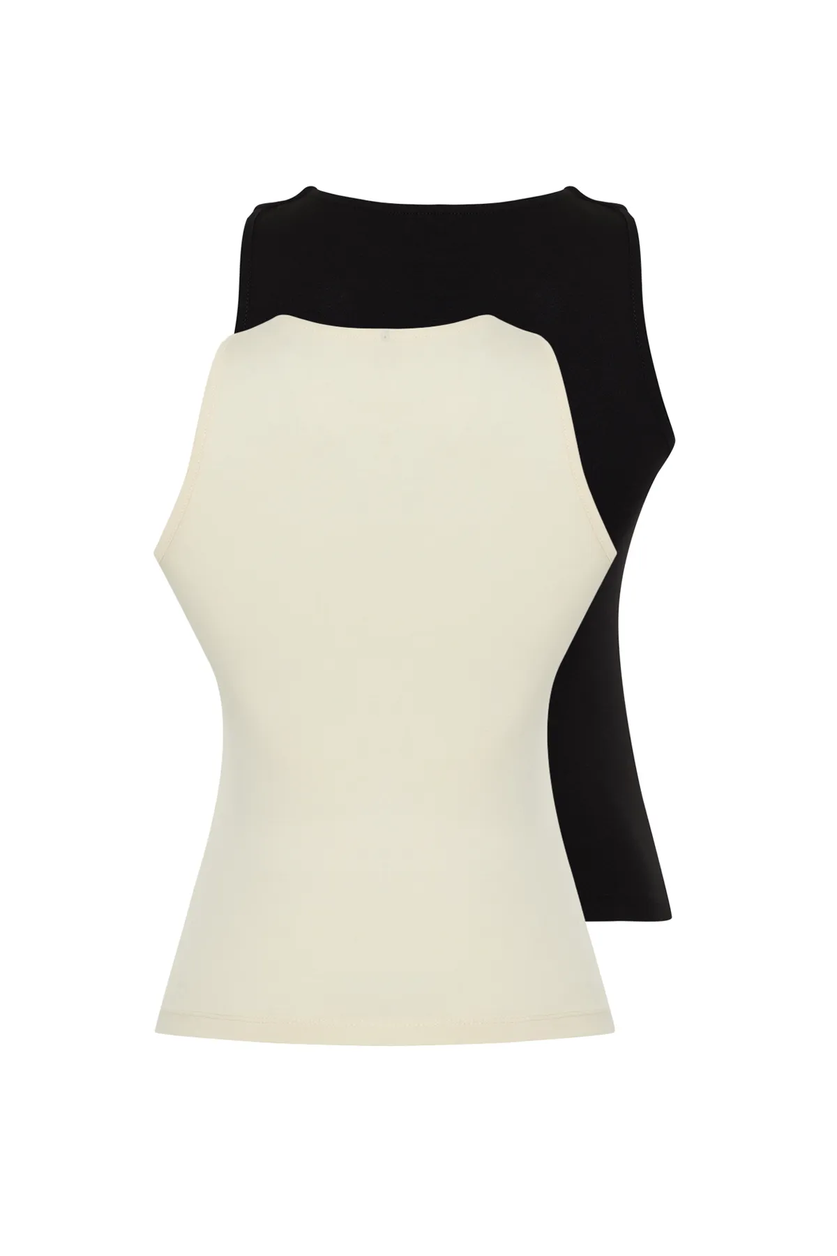 Trendyol Collection  Schwarz-Steinfarbenes, eng anliegendes/flexibles 2er-Pack gestricktes Tanktop aus Baumwolle mit Neckholderkragen TWOSS24AL00049