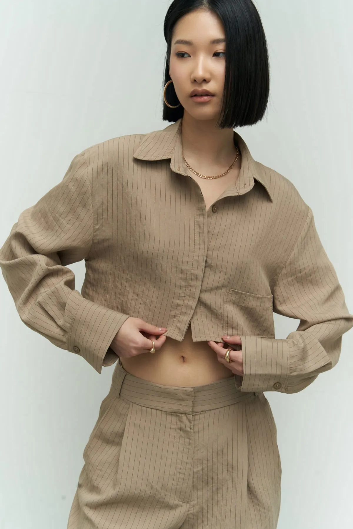 MAİ COLLECTİON  Valente Nerzfarbenes Crop-Hemd-Hose-Set