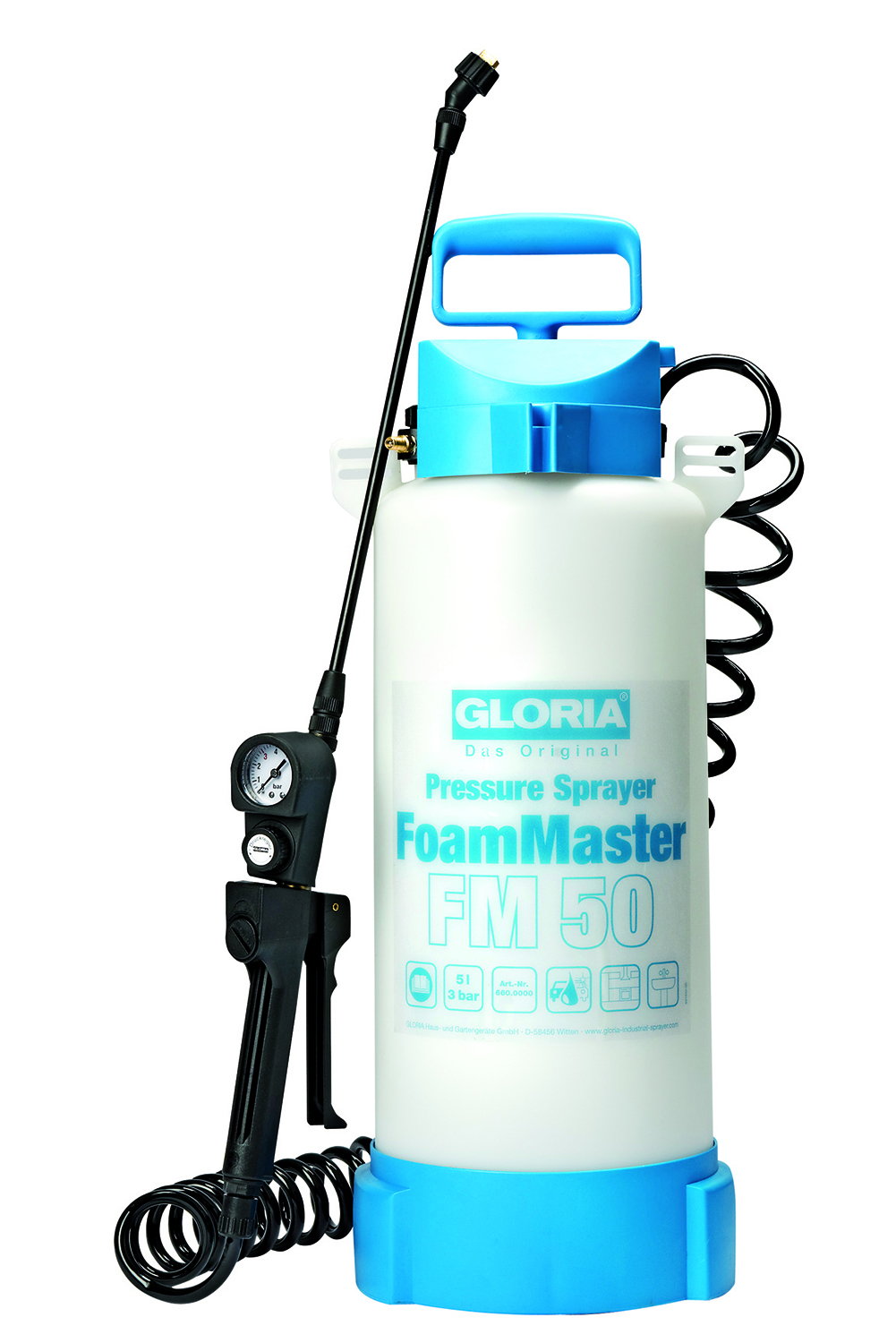 Gloria 000660.0000 Pulverizator cu spumă sub presiune FoamMaster FM 50 5l Garnituri Viton incl. 3 cartușe de spumă