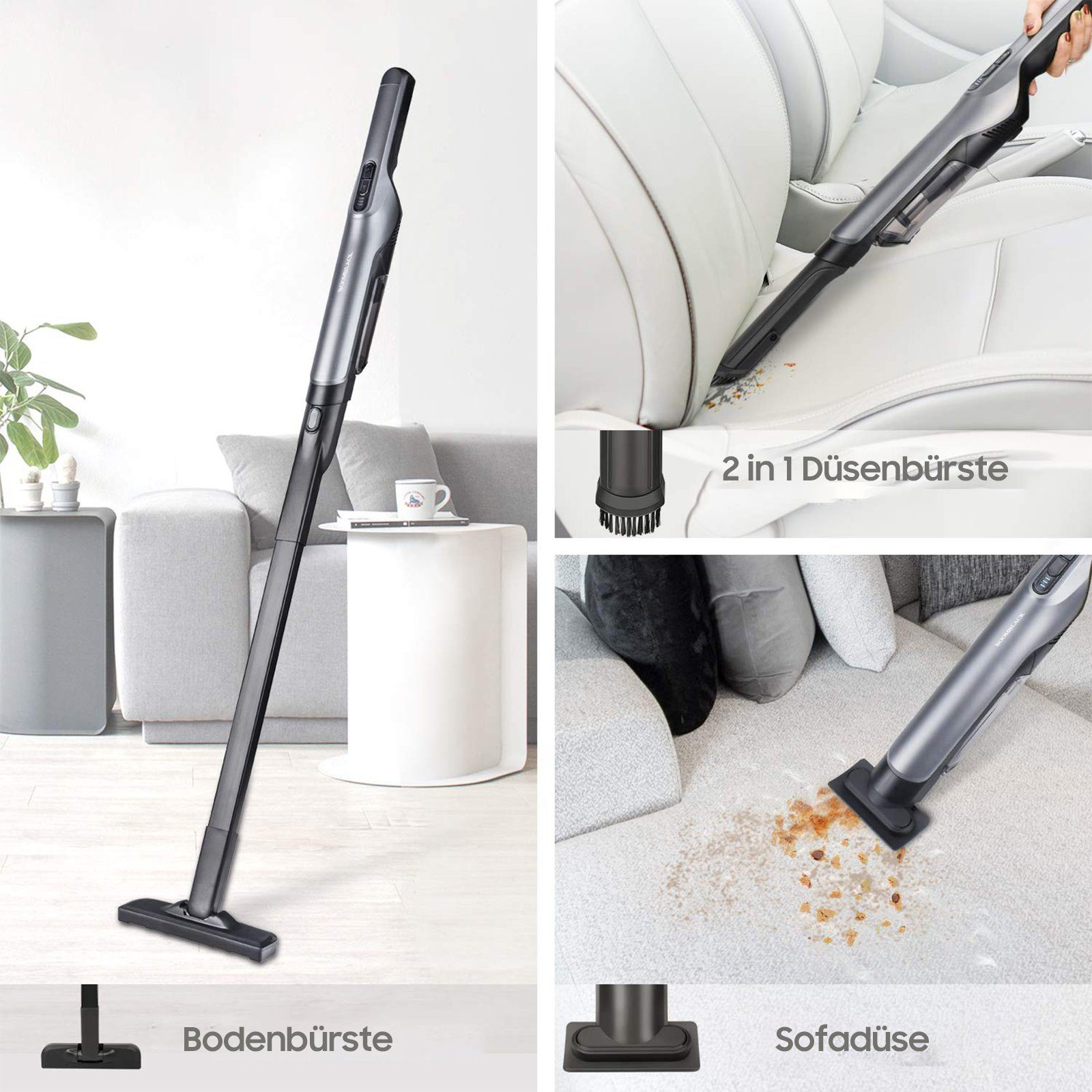 Aoucheni Akku-Handstaubsauger 3 in 1 Akku-Handstaubsauger mit Ladestation, 85,00 W, beutellos