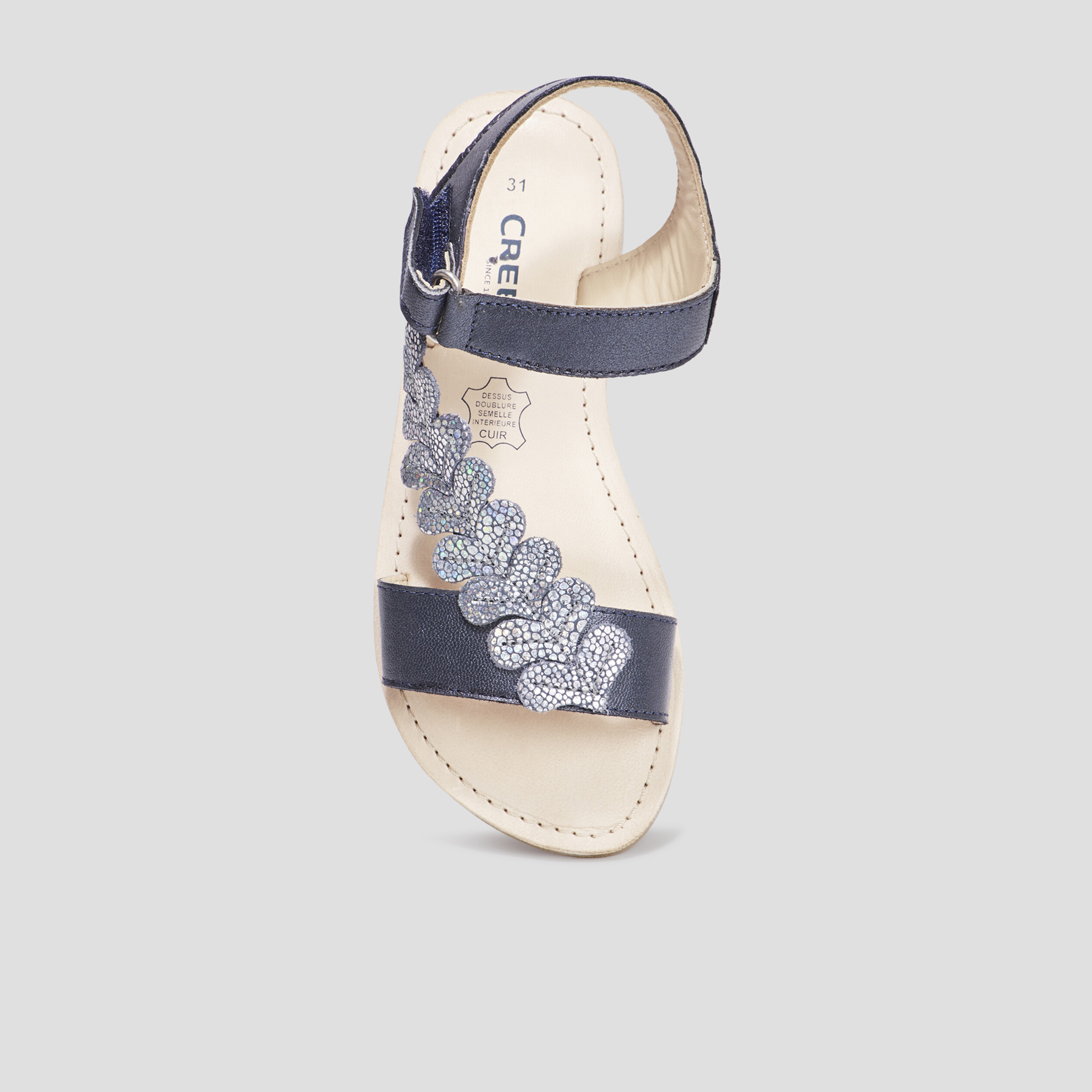 Sandales brides feuilles en cuir Creeks bleu fille | La Halle
