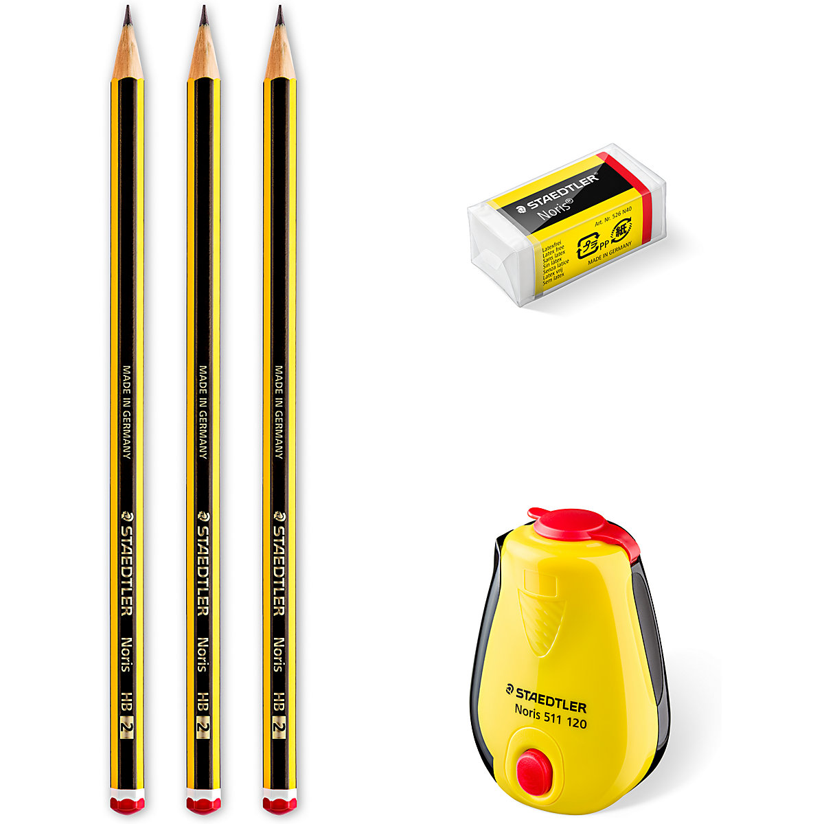 Bleistifte Noris® Jubiläumsedition, 3 Stück, inkl. Radierer & Spitzdose
