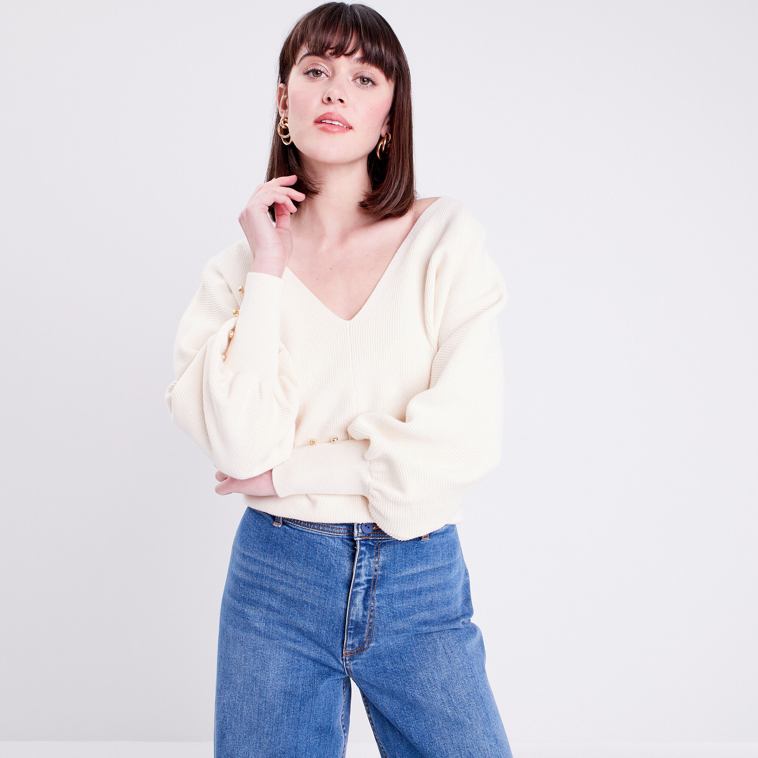 Pull manches chauve-souris ecru femme | Cache Cache