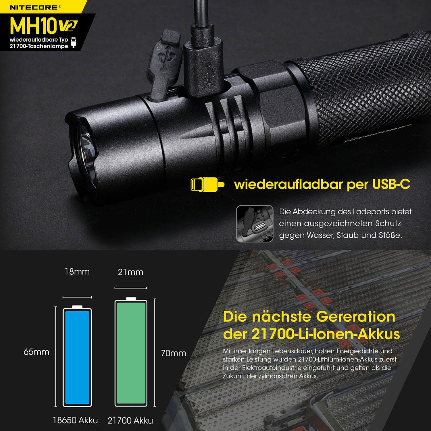 LED Taschenlampe MH10 V2 - 1200 Lumen