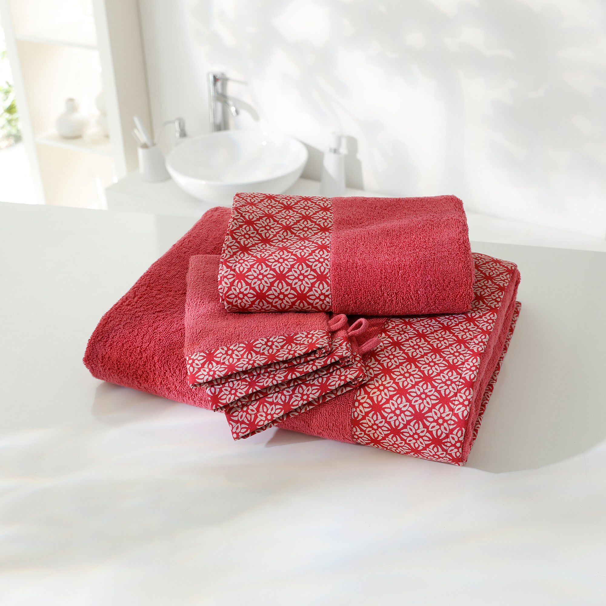 Éponge bouclette 420 g/m² liteau imprimé rosace