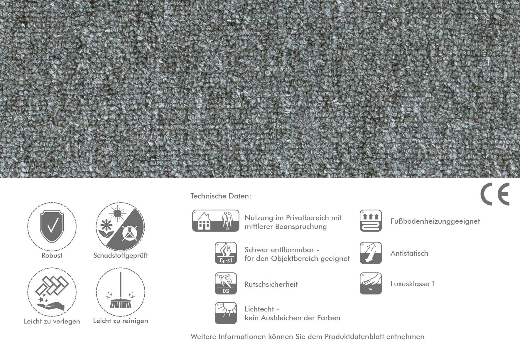 Teppichboden Coupon Feinschlinge Rambo, Andiamo, rechteckig, Höhe: 4,5 mm, Uni Farben, Breite 400 cm oder 500 cm, strapazierfähig & pflegeleicht