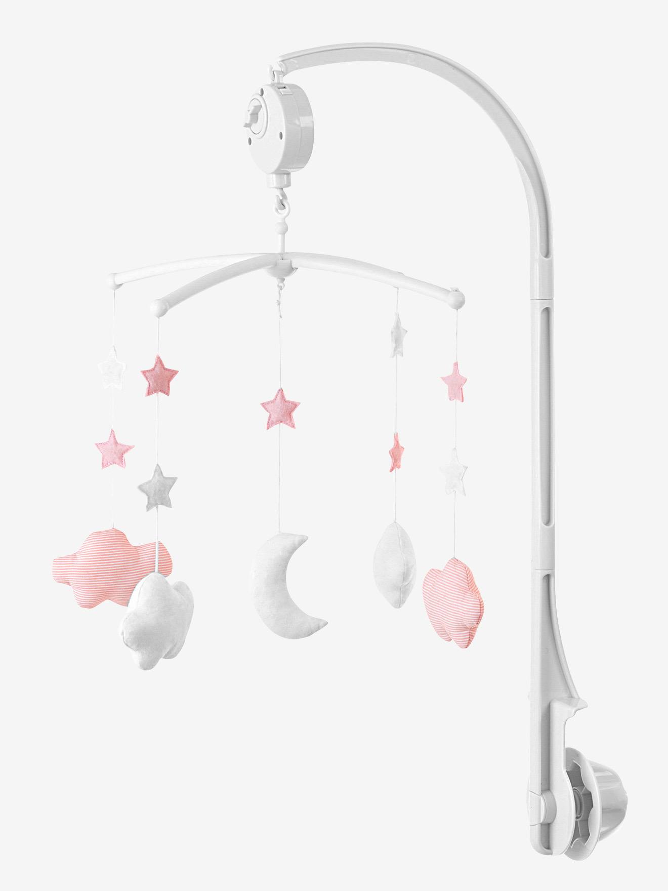 Mobile musical lune et étoiles rose