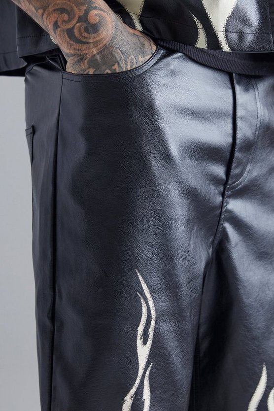 PU-Hose mit geradem Bein und Flammen-Saum