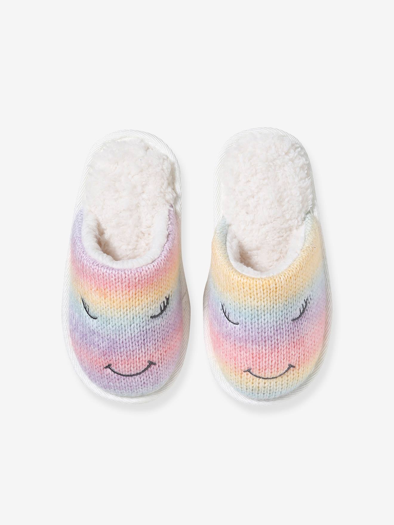 Chaussons mules fourrés en tricot enfant multicolore