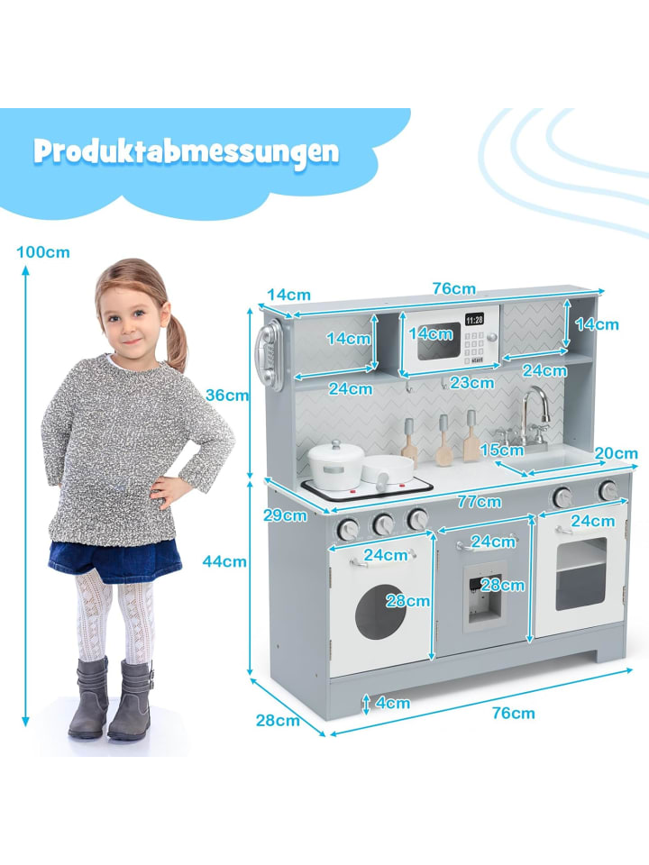 COSTWAY Spielküche ab 3 Jahren in Grau günstig kaufen 76 cm