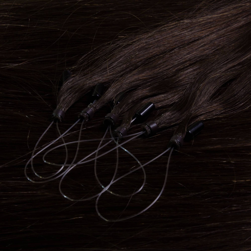 hair2heart Extensions à froid Microring Premium cheveux naturels #2 Marron foncé 0.5g extensions