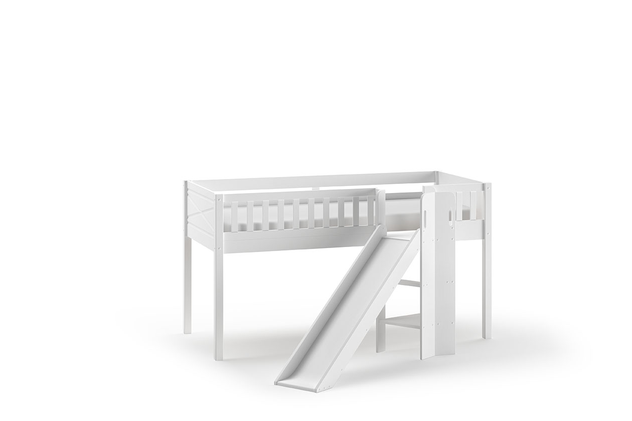 VIPACK Spielbett SCOTT, LF 90 x 200 cm, mit Rolllattenrost, Rutsche, Leiter und Textilset Vorhang 