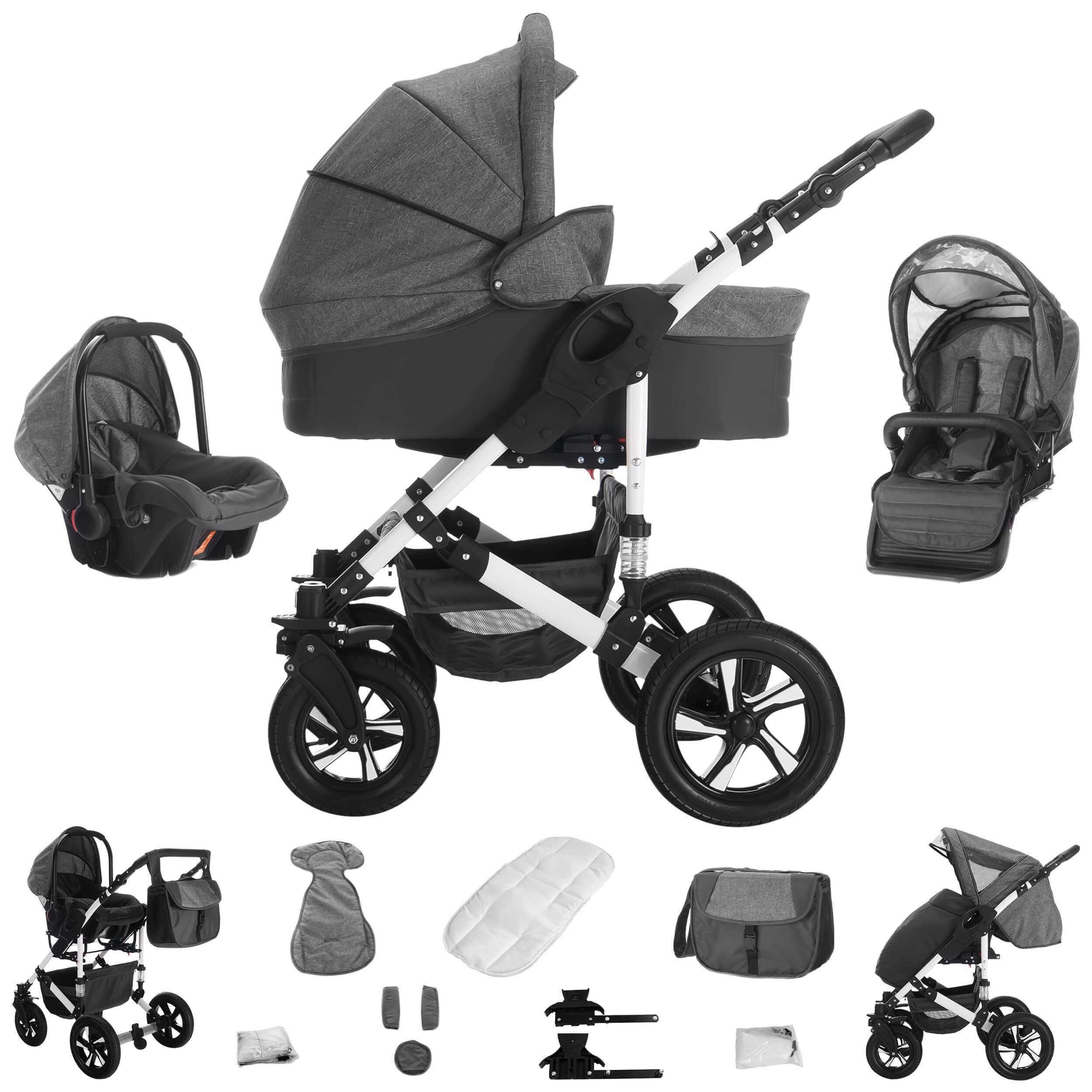 Bebebi Kombi-Kinderwagen Florida, 3 in 1, Hartgummireifen, Flojeans, Federung 2-fach, Schaukelfunktion, mehrstufig verstellbare Fußstütze