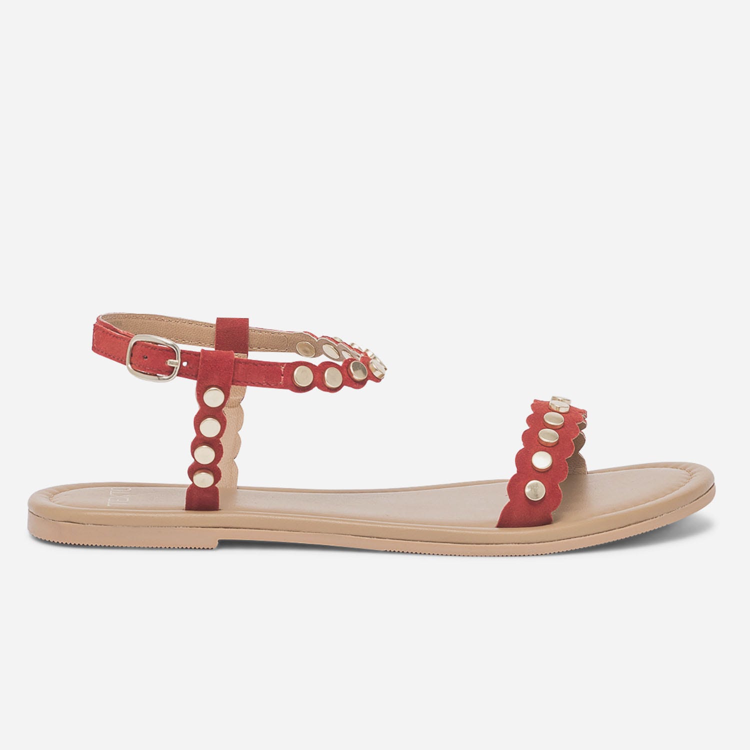 Sandale TEXTO rouge en cuir velours avec clous