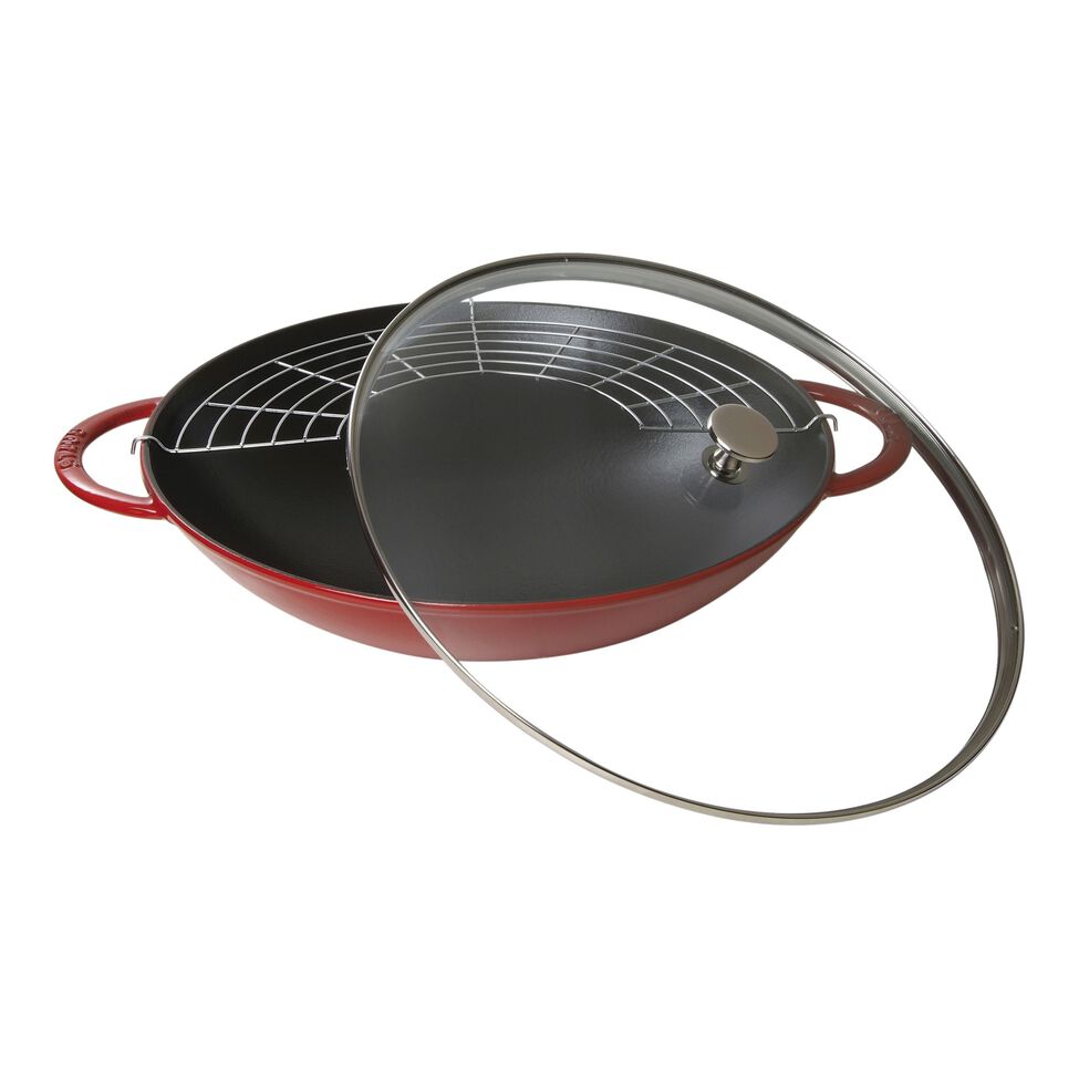 Wok mit Glasdeckel 37 cm, Gusseisen