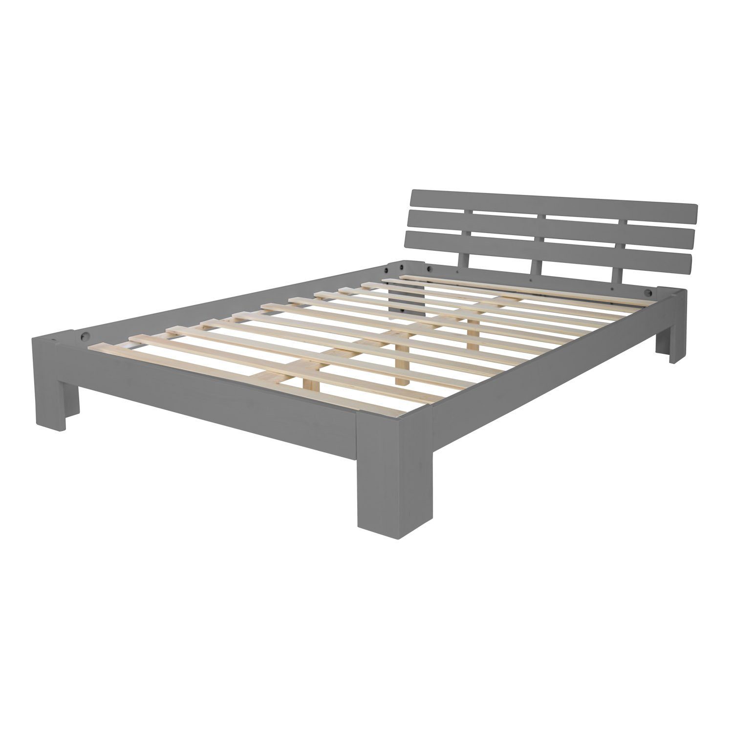 Homestyle4u Holzbett Doppelbett Futonbett 120x200 Grau massive Kiefer