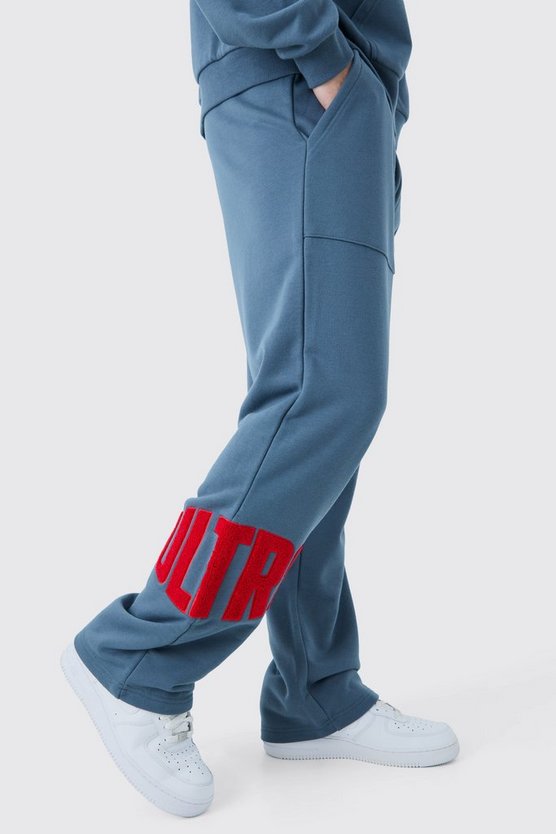 Jogginghose mit geradem Bein und Borg-Applikation