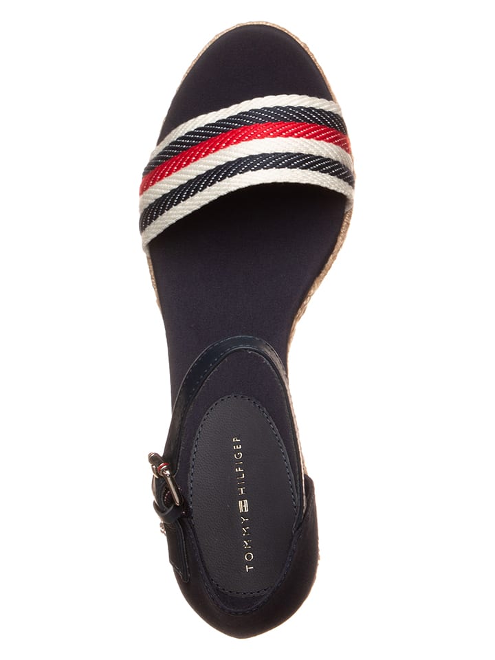 Tommy Hilfiger Shoes Leder-Keilsandaletten in Dunkelblau günstig kaufen