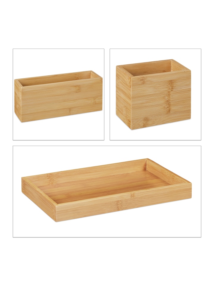relaxdays 4 tlg. Schreibtisch Organizer Set in Natur günstig kaufen onesize