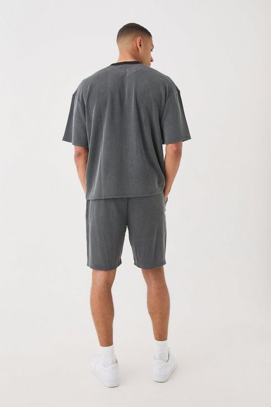 Kastiges strukturiertes Oversize T-Shirt mit Streifen