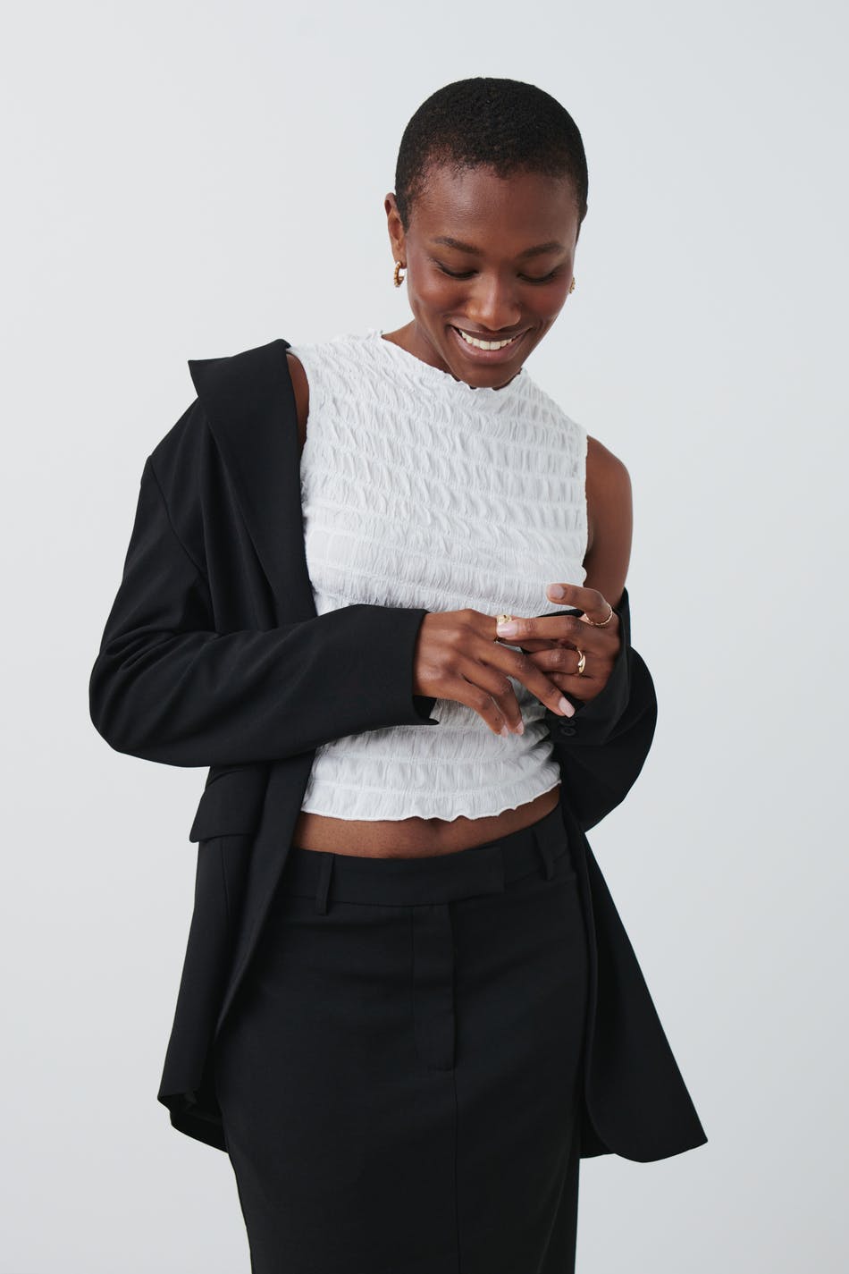 Texture funnel neck top