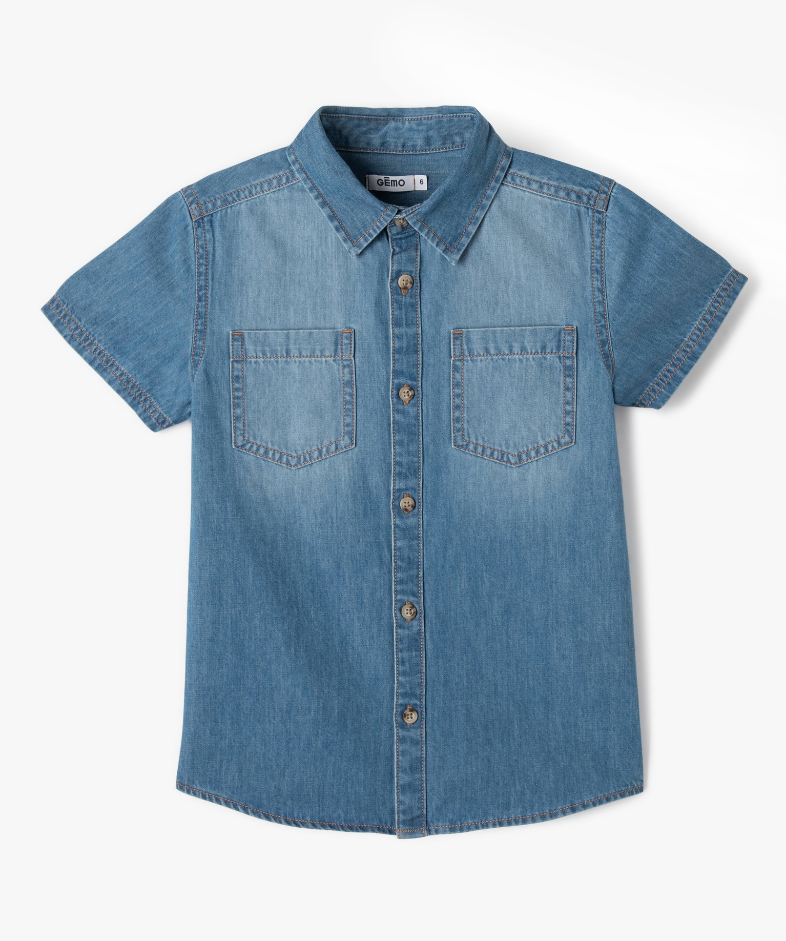 Chemise Garçon à manches courtes aspect denim stone | GEMO