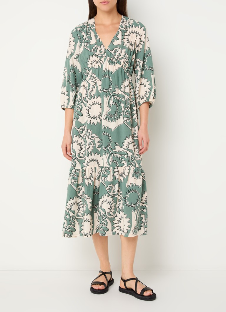 Vestido túnica midi Ferae de Ba&sh en mezcla de lino con estampado floral.