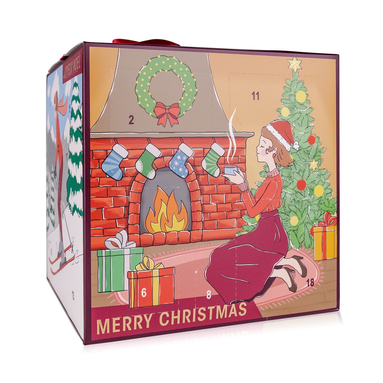 accentra Adventskalender LA BELLE FEMME NOEL in würfelförmiger Box mit Schleife