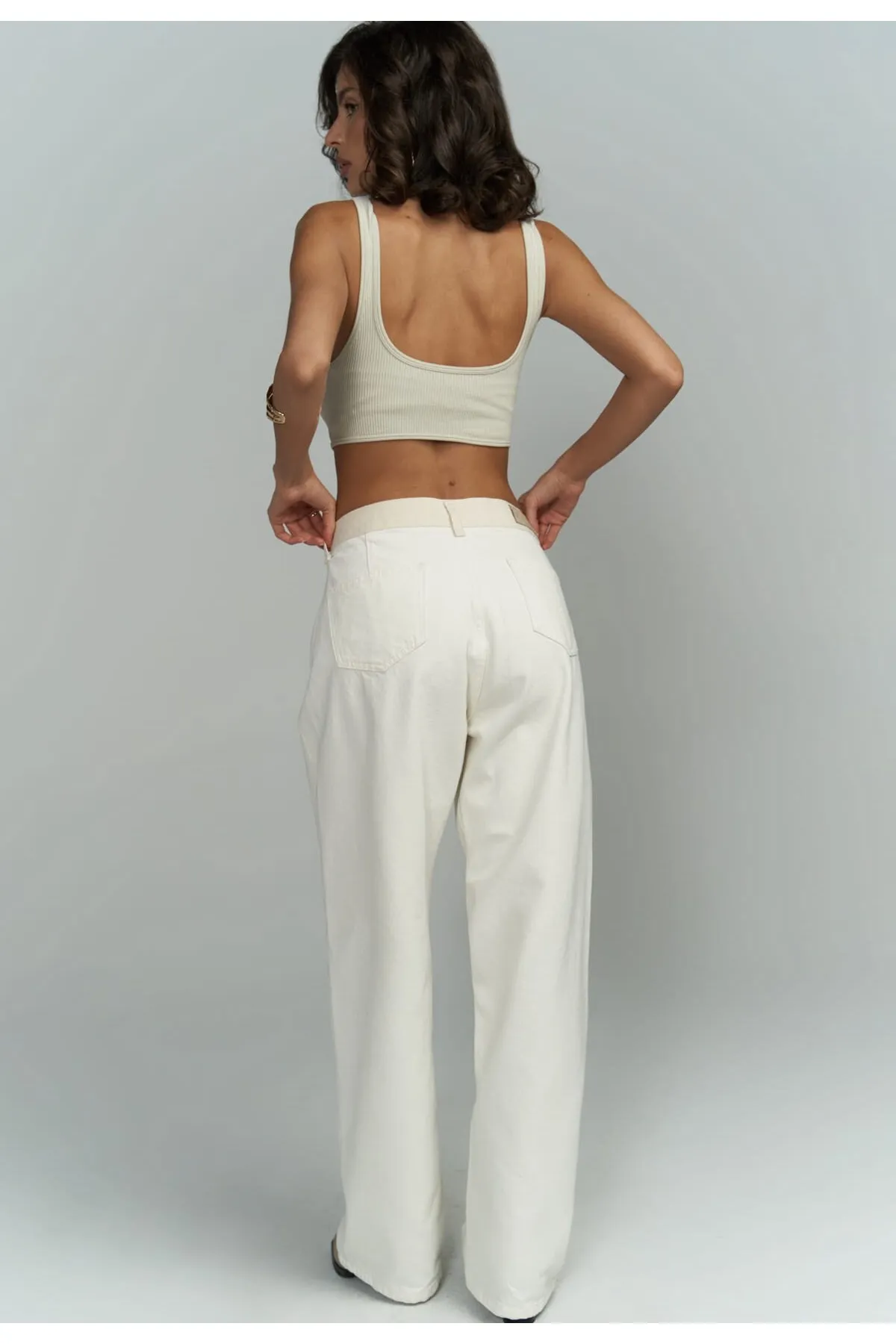MAİ COLLECTİON  Einzigartige Jeanshose in Ecru/Beige