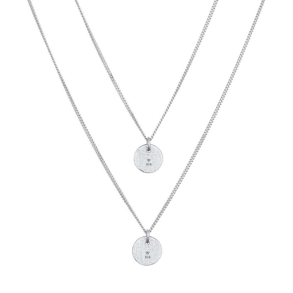 Elli Elli Collier Femmes Pendentif Plaque Ronde Layer Brossé en Argent massif 925 collier