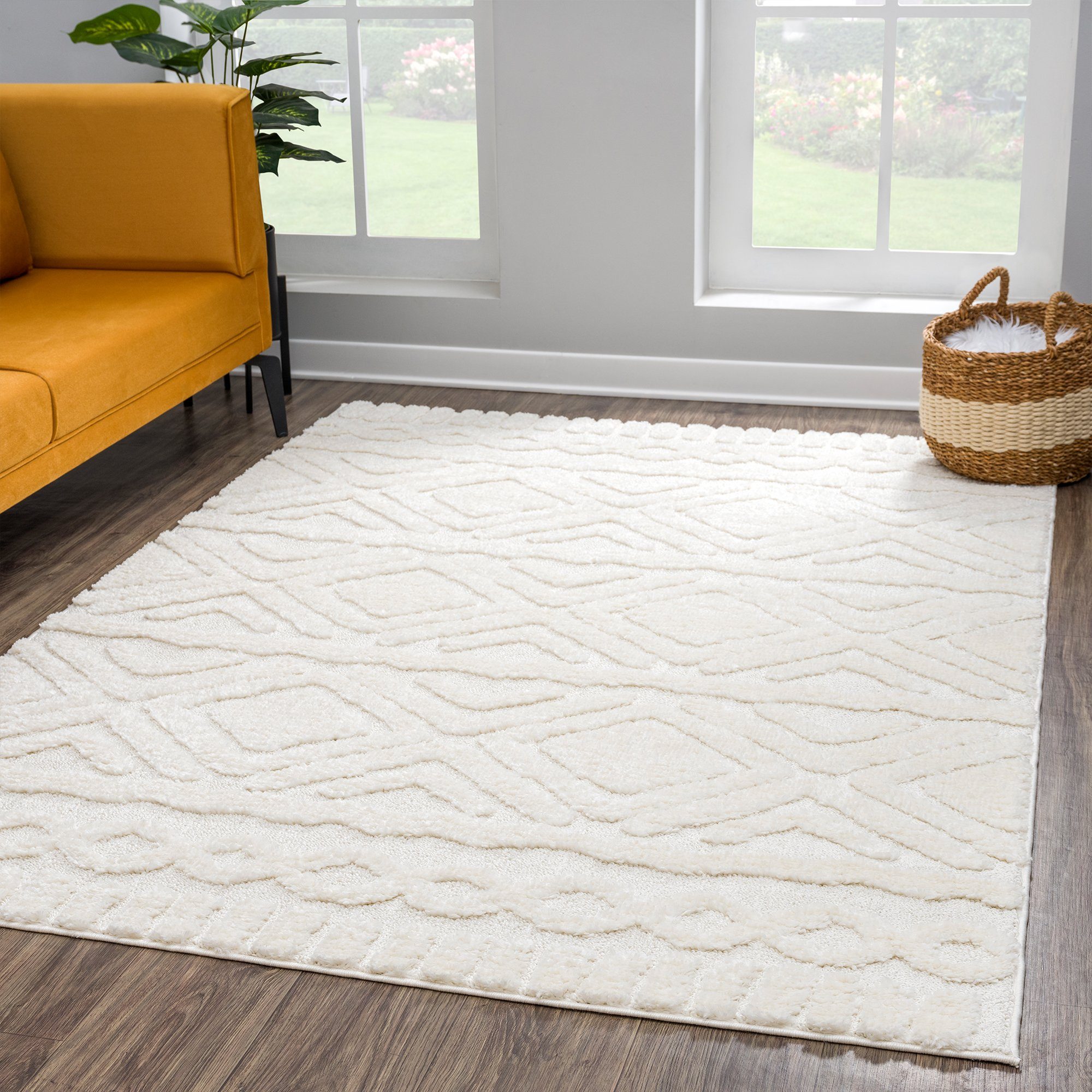Hochflor-Teppich Boho Skandinavisch Style - Pastellfarben - Raute Muster Meliert, payé, Rechteckig, Höhe: 20 mm, Cut-Loop