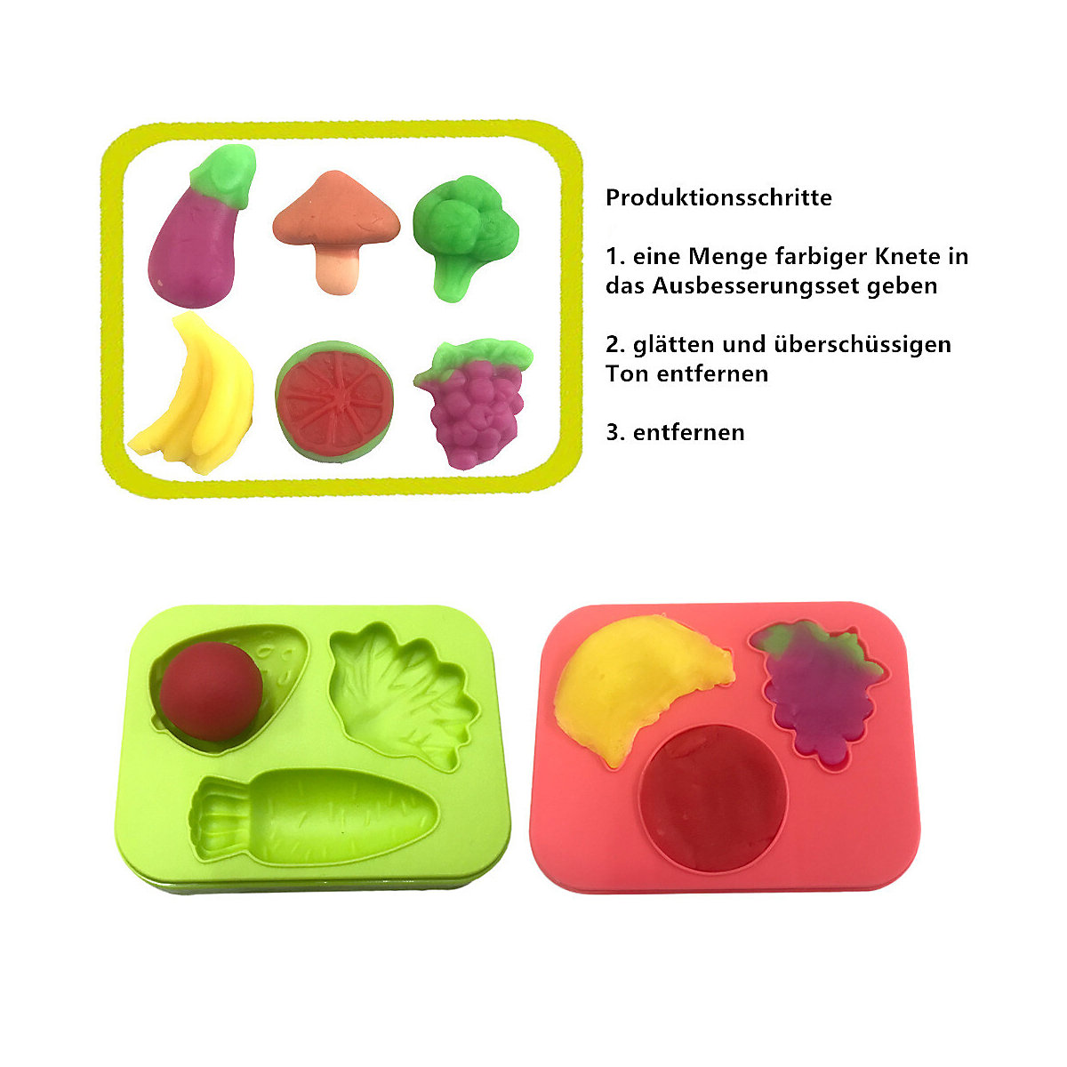 Handgefertigte Tonformen für Kinder Obst- und Gemüseformen-Set Spielknete für Kinder Spielzeug aus Ton