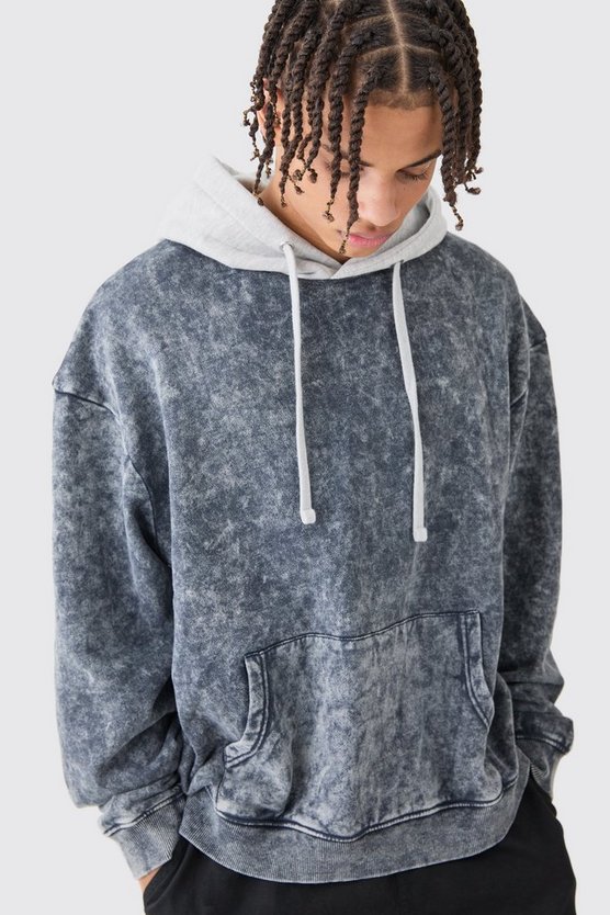 Kastiger Oversize Hoodie mit Acid-Waschung und Kontrast-Kapuze
