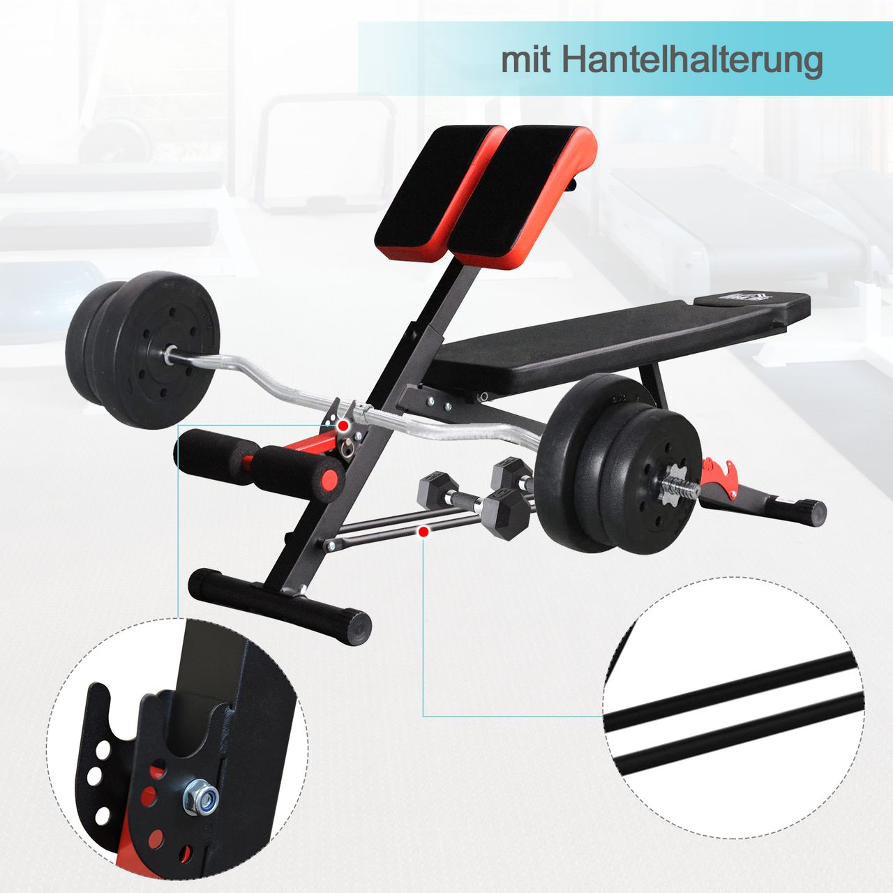 HOMCOM Hantelbank Fitnessbank Schrägbank Multifunktion Bauchtrainer Stahl