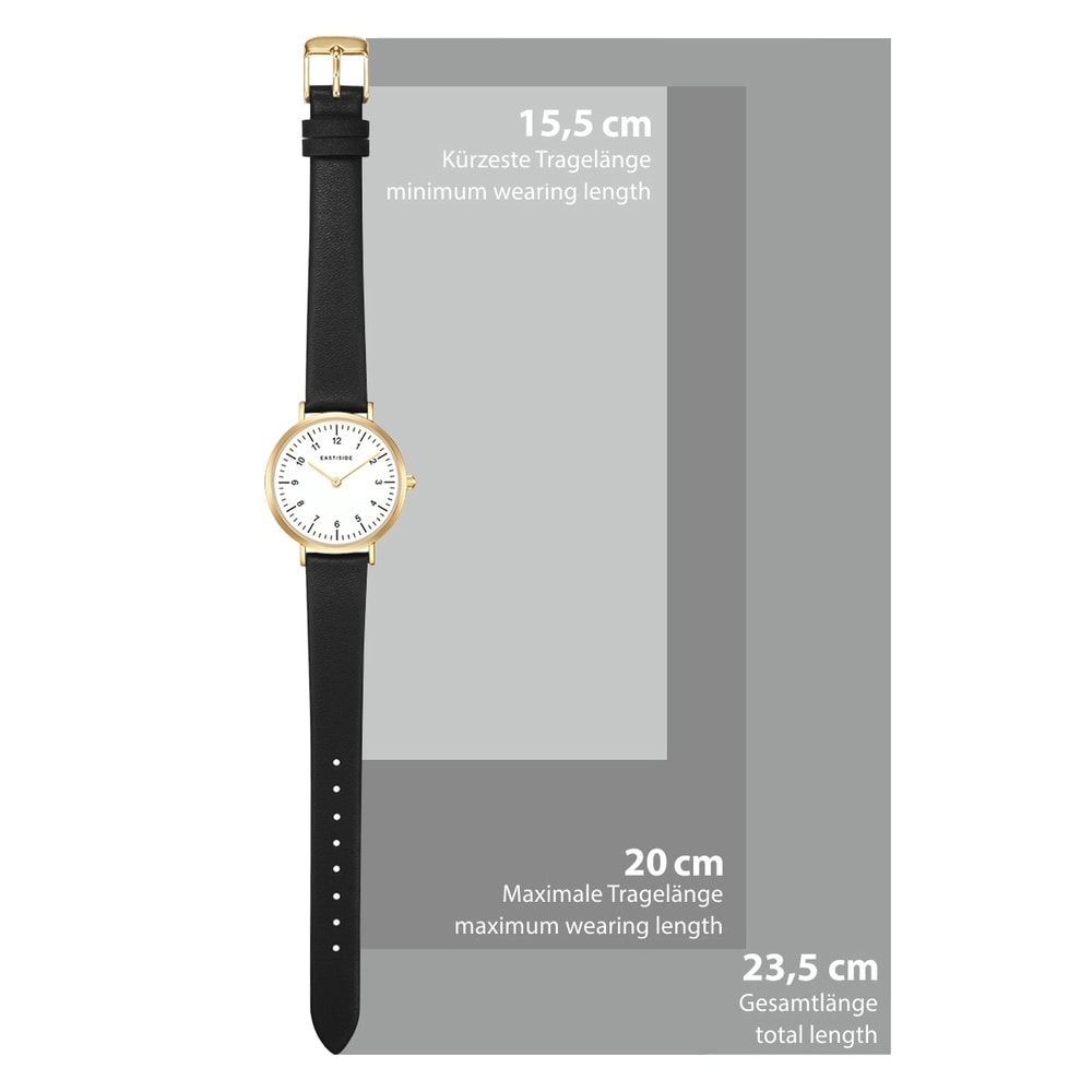 EASTSIDE Montre à quartz Rosehill en Or jaune Cuir véritable en Noir Montre