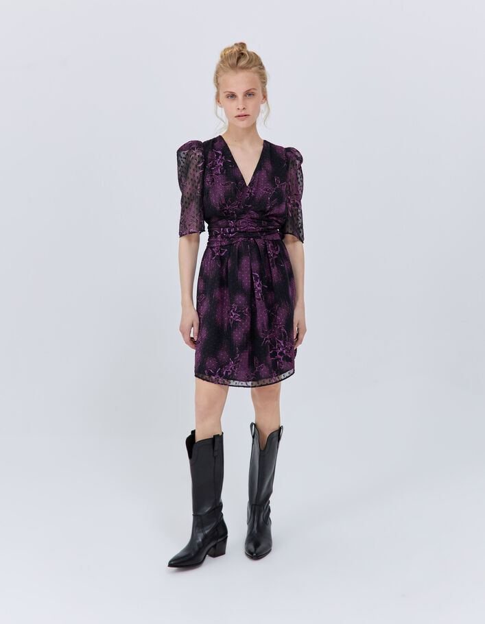 Robe courte noire imprimé dandy flower Femme