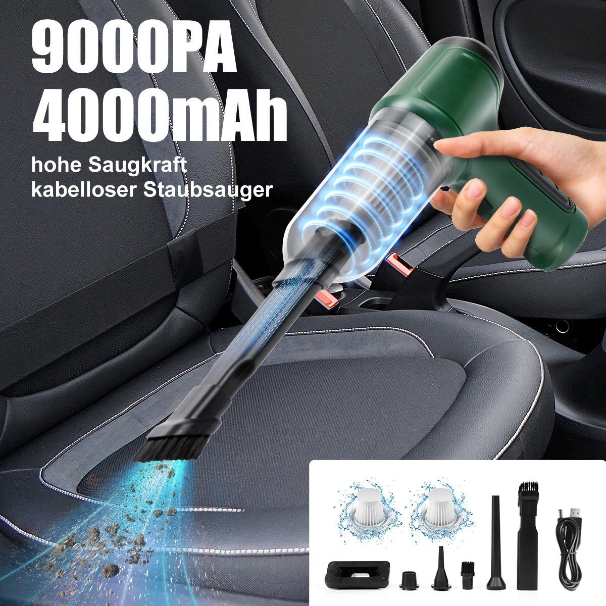 7Magic Akku-Handstaubsauger Kabelloser Handstaubsauger, 9000PA Mini Handstaubsauger Akku Stark, 120 W, beutellos, 4000mah 120W Autostaubsauger Wiederaufladbar, mit HEPA Filter