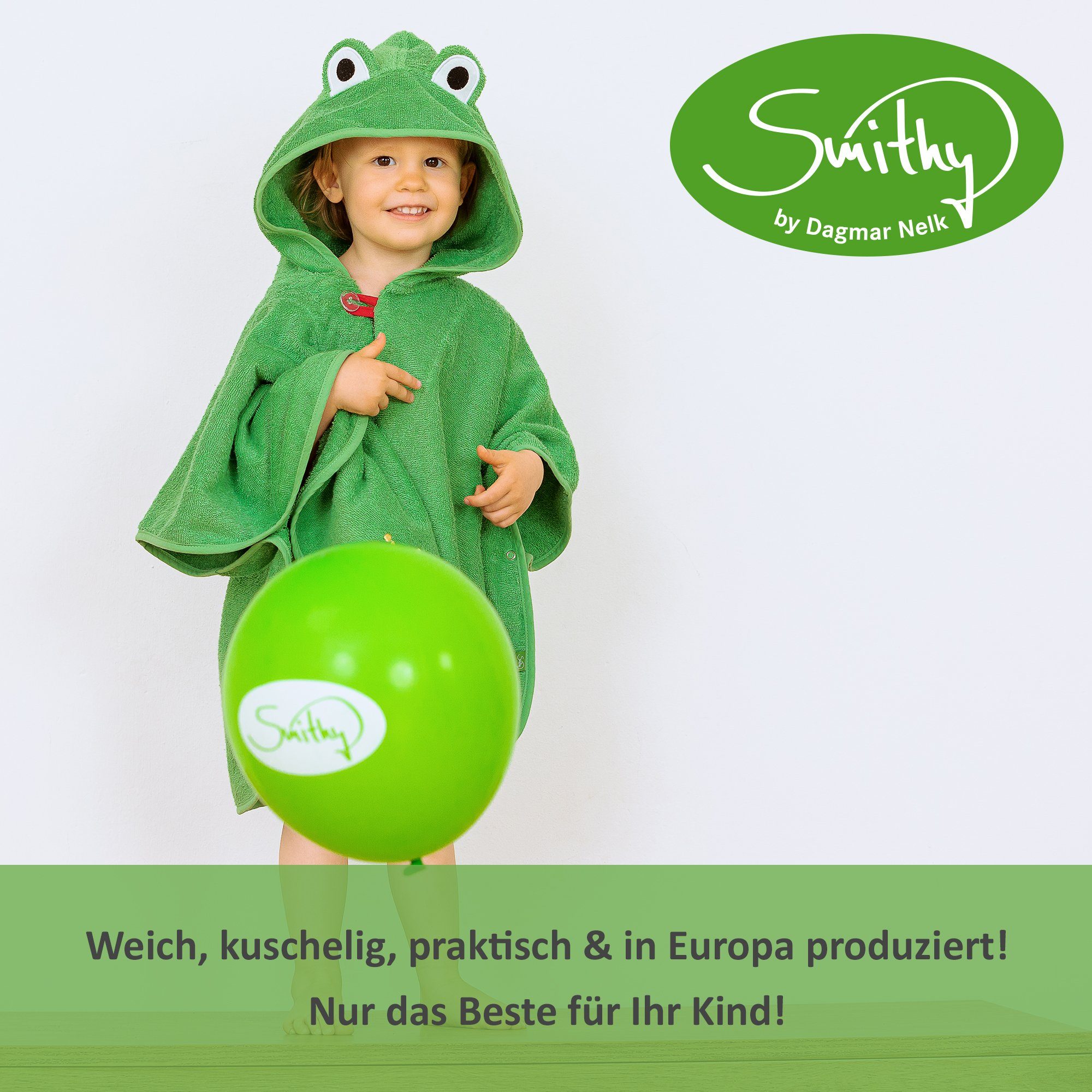 Smithy Badeponcho Baby Frosch, grün, Frottee, Frottee, Knöpfe am Armloch, made in Europe