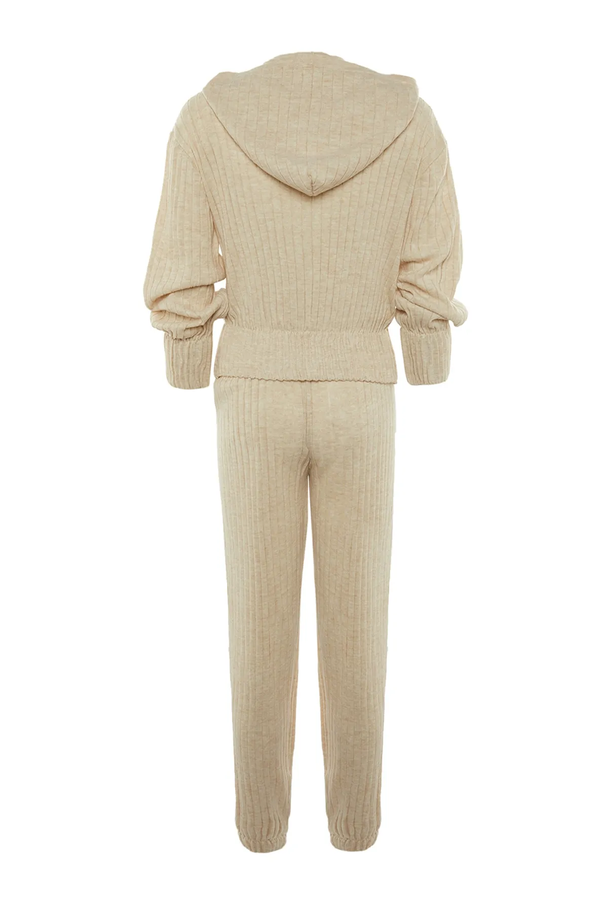 Trendyol Collection  Steinfarbenes Strickoberteil und -unterteil-Set mit Kapuze TWOAW22AU0044