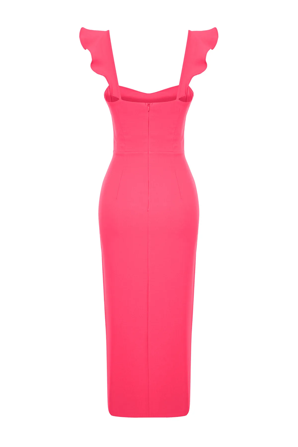 Trendyol Collection  Körperbetontes, gewebtes Kleid mit Volant in Fuchsia TPRSS24EL00134