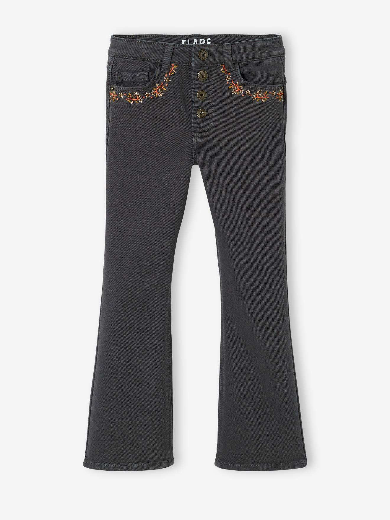 Vertbaudet Mädchen Flared-Jeans mit Stickereien - schwarz