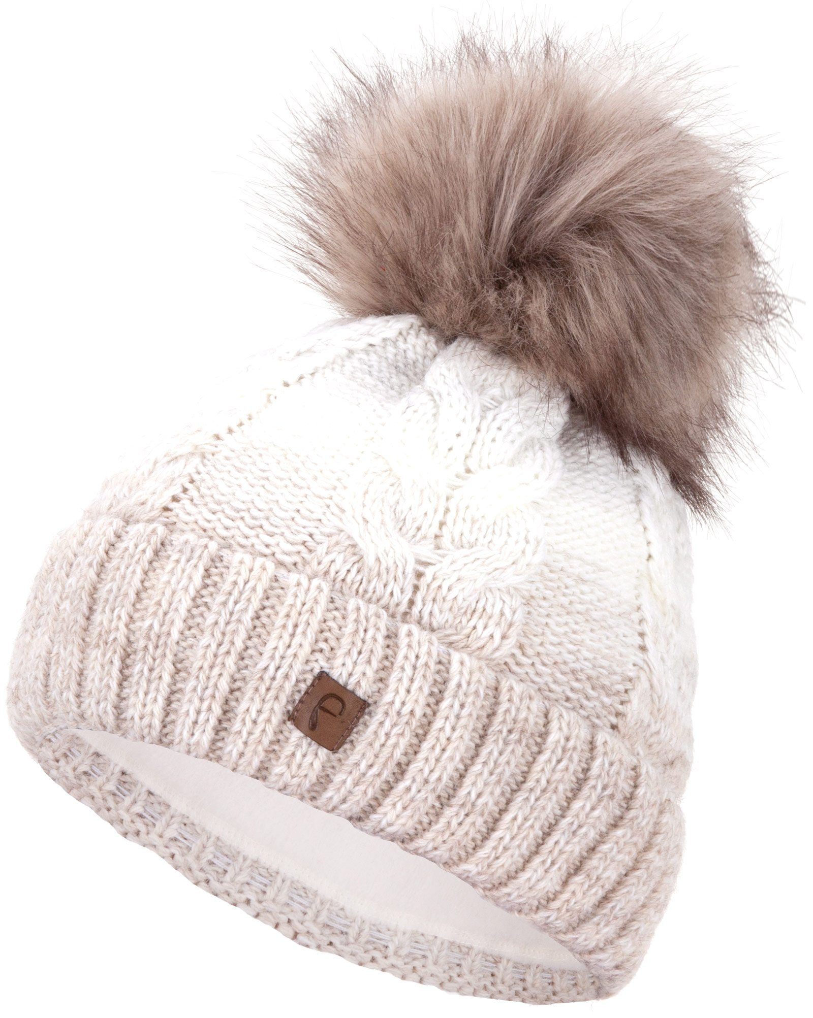 Faera Bommelmütze Wintermütze Damen Winter Mütze Beanie Haube gefüttert Strickmütze