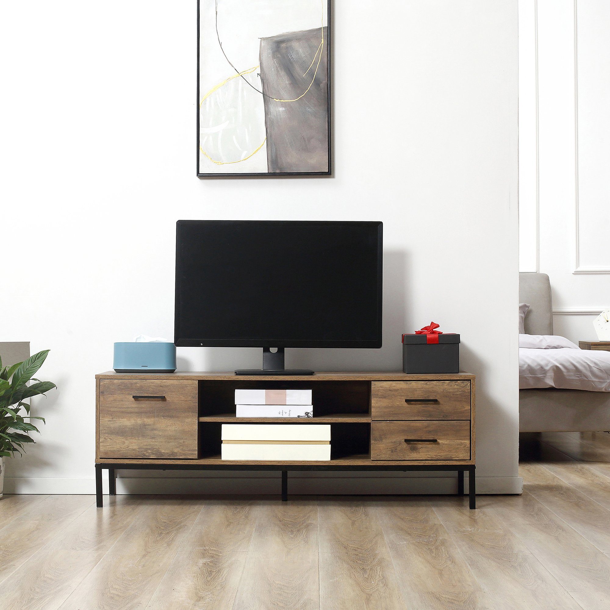 HOMCOM TV-Board TV-Schrank, TV Kommode für TV-Geräte bis zu 50 Zoll (Fernsehschrank, 1 St., TV Board), TV Bank mit Kabelöffnung