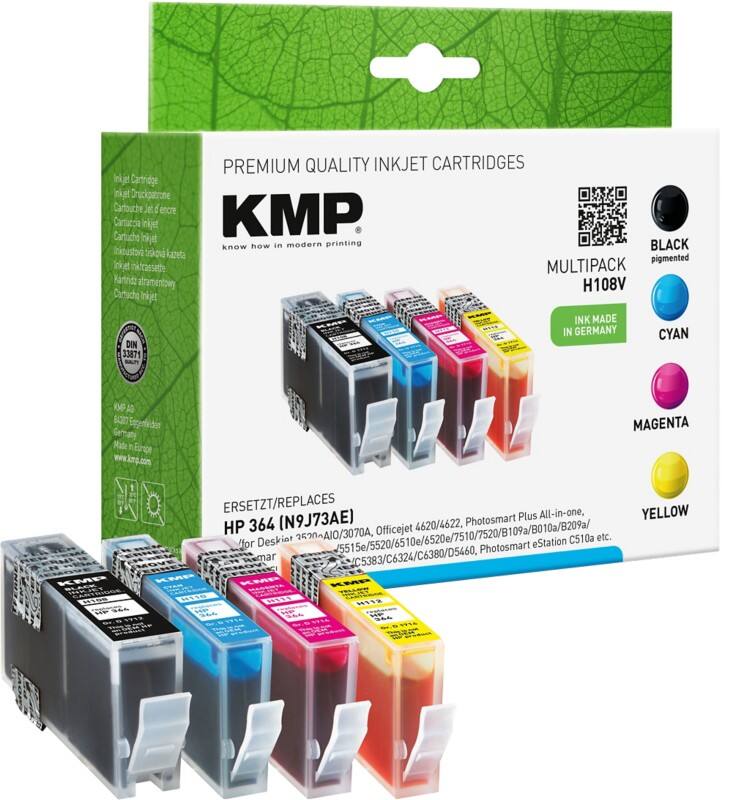 KMP Kompatibel HP 364 Tintenpatrone N9J73AE Schwarz, Cyan, Magenta, Gelb Multipack 4 Stück