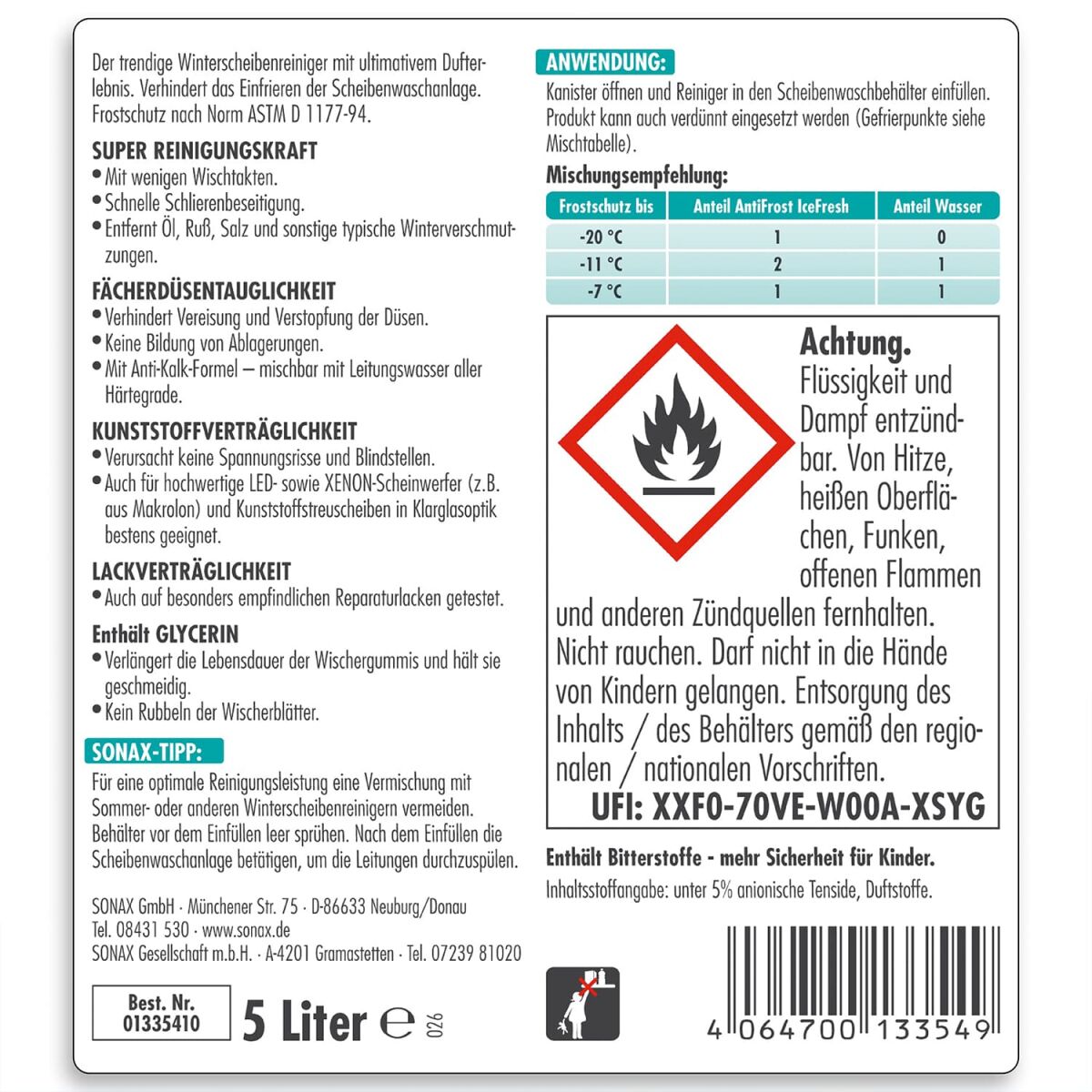 SONAX AntiFrost&KlarSicht bis -20°C IceFresh 5L