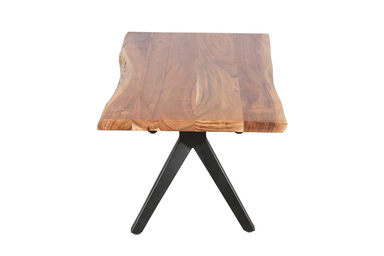 byLiving CHETA Couchtisch, Breite 115 cm, Akazie natur lackiert, Metall schwarz pulverbeschichtet