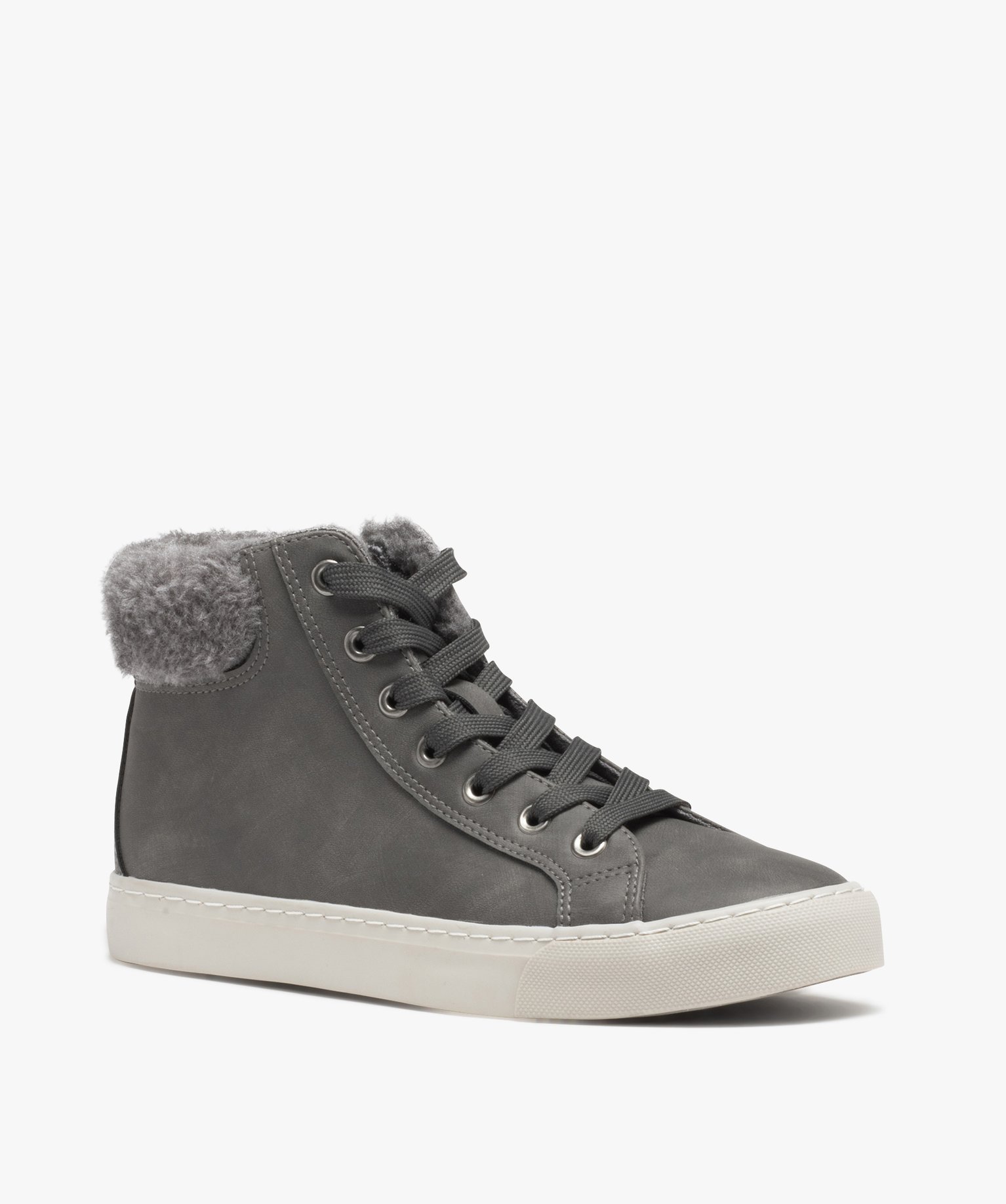 Baskets femme mid-cut unies avec col fourré et à zip gris | GEMO