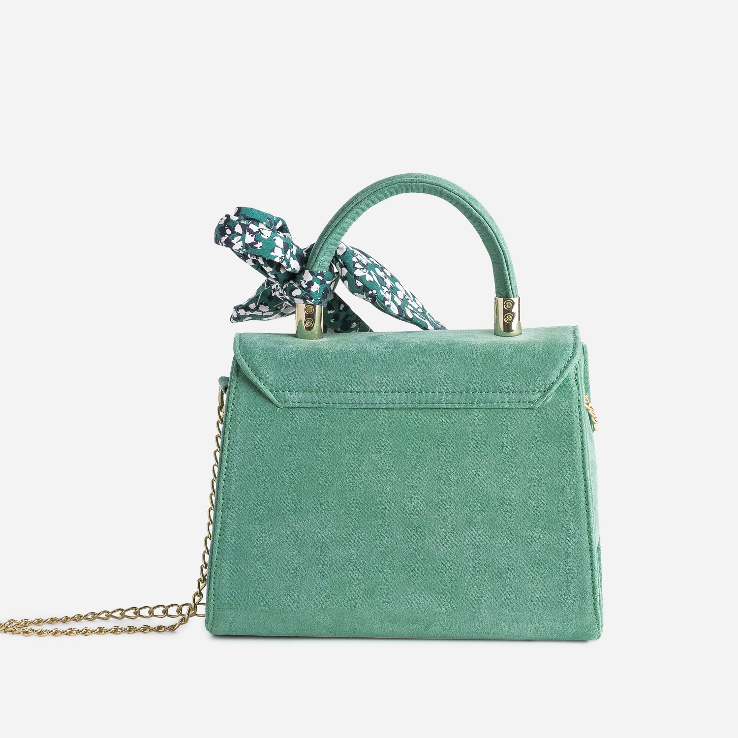 Sac à main vert sauge avec foulard imprimé