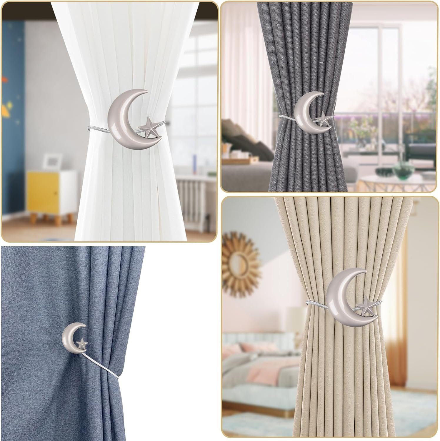 Raffhalter Magnetische Raffhalter Vorhang Mond Stern Gardinen Schlaufen 2 Stück, FELIXLEO